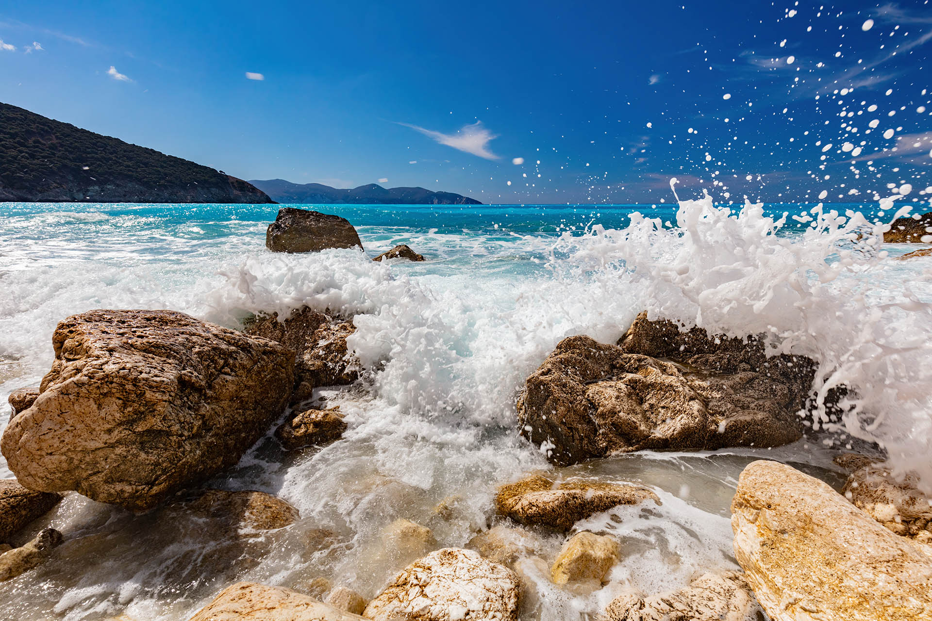 Myrtos Beach in Kefalonia, Greece Myrtos Beach in Kefalonia, Greece